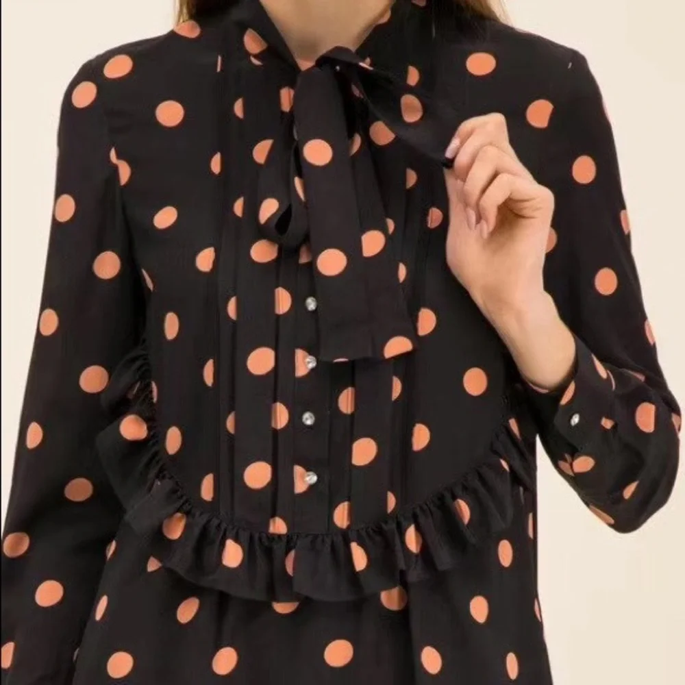 NWT $498 Tory Burch Polka Dot Bow Tie Silk Shift Dress